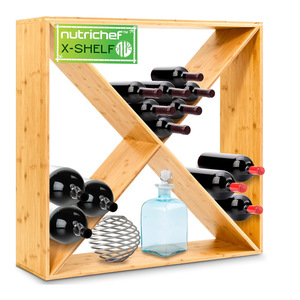 Nutrichef X-Shelf Wine Rack Bamboo 12 Bottle Storage Desktop Display <b>Bar</b> <b>Tool</b> - Product Image 5