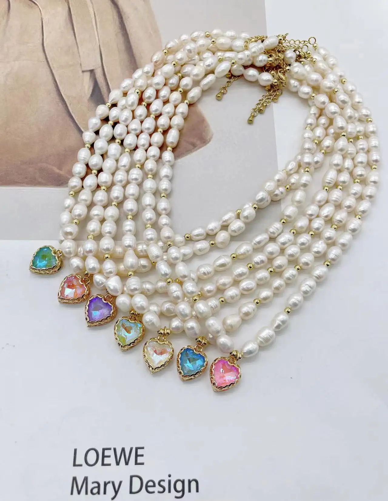Freshwater Pearl Bridal Jewelry High Quality multi color heart shape pendent adjustable Beaded Chain chocker Necklace For Women