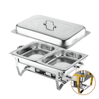 Set Pemanas Makanan Listrik Zhonghui 9L dari Stainless Steel, Wadah Penyajian Prasmanan, Penghangat, Nampan Sajian 1000W