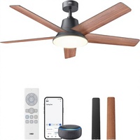 Kipas Angin Plafon WiFi Pintar 52 Inci 12 Kecepatan 3 Mode Peredupan Tanpa Tingkat LED Timer Motor DC Senyap 22dB Kontrol Pintar Hitam