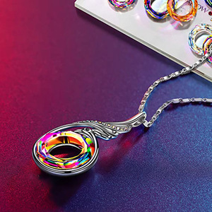 Collana con ciondolo colorato a gradiente di pavone per donna, gioielli di moda in stile etnico boho - Product Image 3
