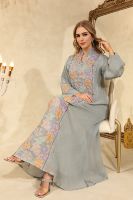Abaya de Luxe Gris Bleu Hafizah pour Femme, Robe de Soirée Musulmane Élégante avec Broderie Florale Pastel, Caftan de Dubaï pour Fête 2026