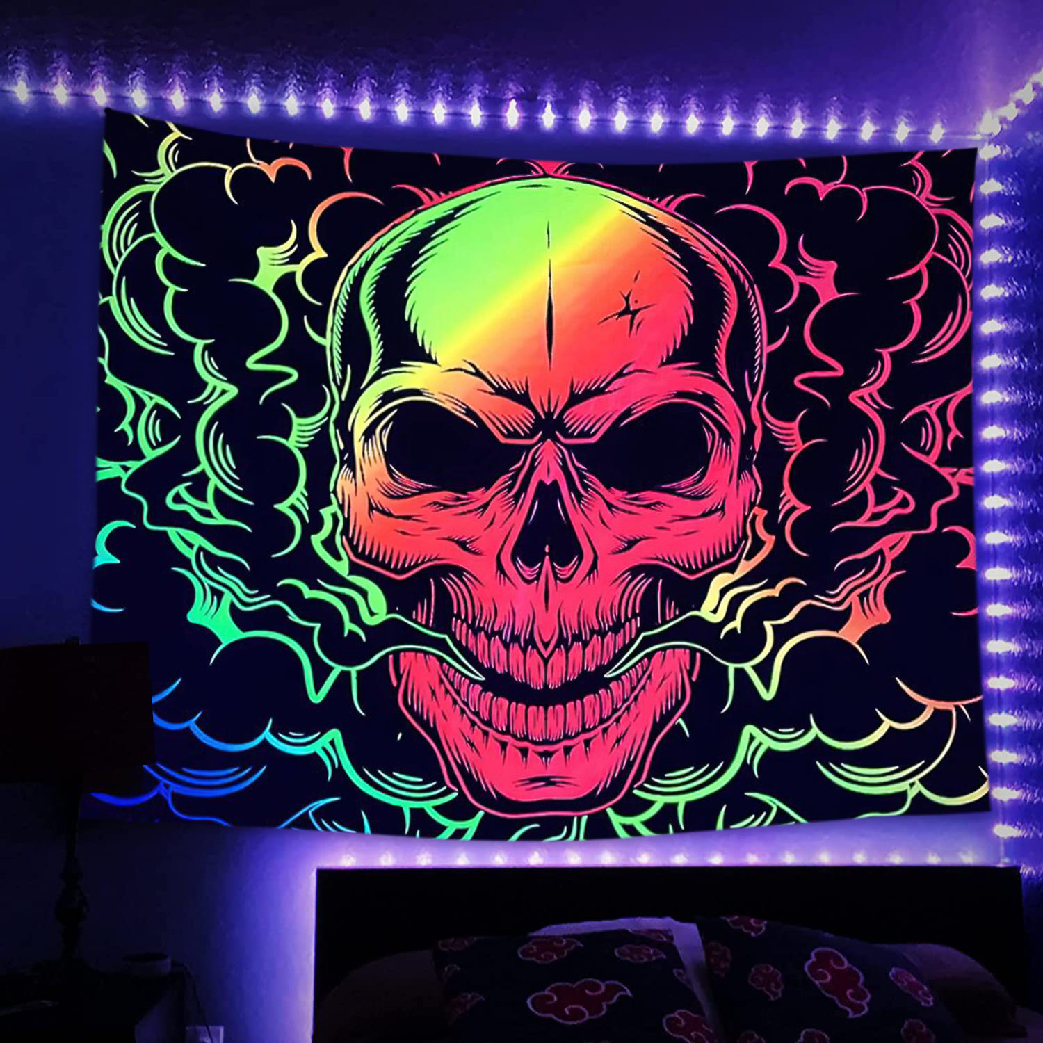 Arazzo Da Parete Con Teschio Trippy UV Reattivo - 130x150 Cm, Poliestere, Per Camera E Soggiorno - Foto 2