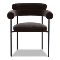 Fauteuil de salle à manger moderne en velours olive avec double coussin et dossier en U, structure en métal noir, pour hôtels, restaurants, cafés, vente en gros, usage commercial