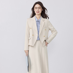 Women's Suit Set Midi Skirt Double Breasted Office Lady Anti-Wrinkle Polyester Full Sleeve - Product Image 2