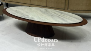 Factory Direct Sell Brown Wooden Frame Coffee <b>Table</b> Modern Living Room Oval Decoration <b>Marble</b> <b>Top</b> <b>Table</b> Coffee <b>Table</b> Oval - Product Image 4