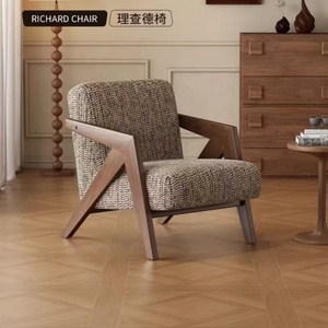 Poltrona Richard Stile Europeo in Legno Massello. Arredamento Moderno <span class=keywords><strong>per</strong></span> la Casa, Divano Singolo, Sedia Lounge. Sedie da Soggiorno - Product Image 1