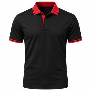 Polo noir à col rouge, 95% polyester, 5% élasthanne, bordure contrastée, piqué performance, polo de golf, logo personnalisé, fabricant OEM - Product Image 2