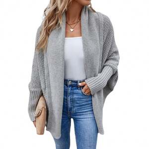 Vêtements en tricot pour femmes Automne Hiver Nouveau Col écharpe uni Manches chauve-souris Tricot ample Manteau Cardigan Pull J0208 - Product Image 1