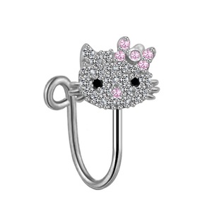 En gros, <span class=keywords><strong>Piercing</strong></span> de <span class=keywords><strong>nombril</strong></span> en acier inoxydable pour femmes, motif chat en cristal, design nez de chat, style dessin animé - Product Image 3