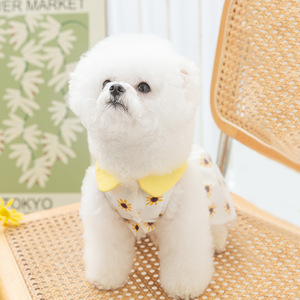 Robe d'été pour petits et moyens chiens et chats, motif floral 3D tournesol, jaune, en polyester, vêtements quatre saisons - Product Image 3