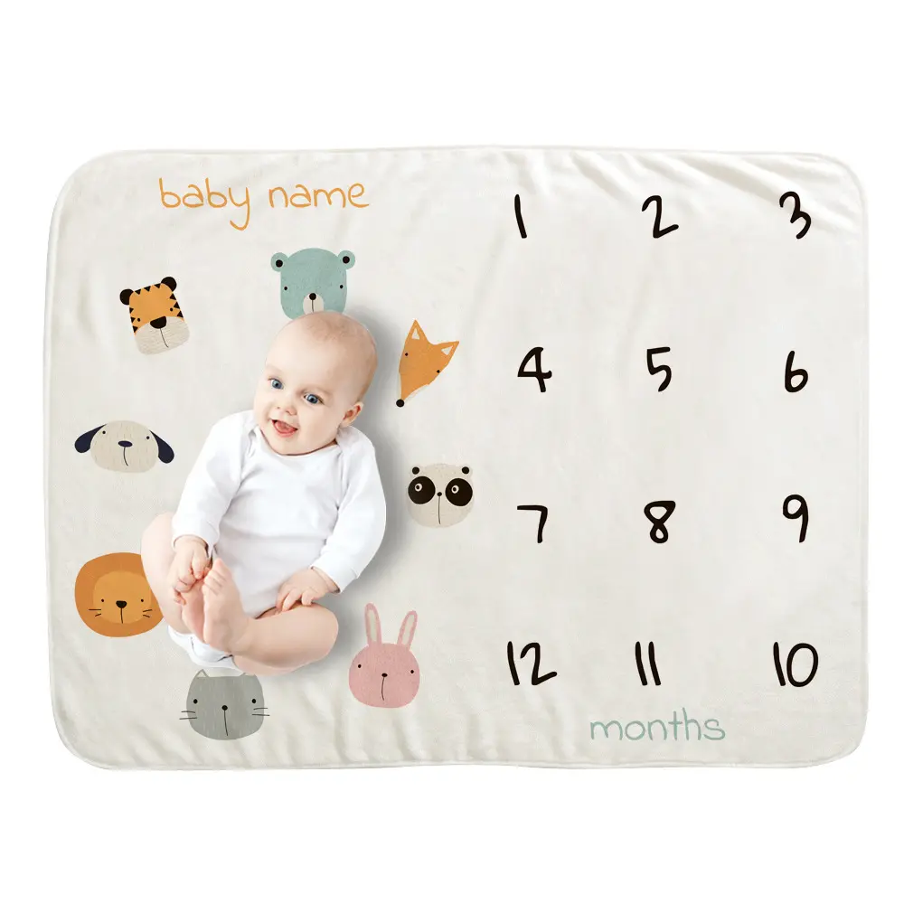 Newborn Flannel Fleece Infant Photography Blanket French Italian German Baby Number Monthly Milestone Photo Blanket Super Soft