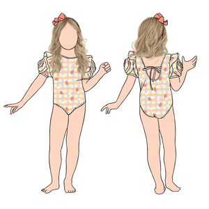 Costume da bagno Little Glow Kid personalizzato estivo da spiaggia per bambine, con spalline incrociate sul retro, maniche a rosa, ad asciugatura rapida - Product Image 5