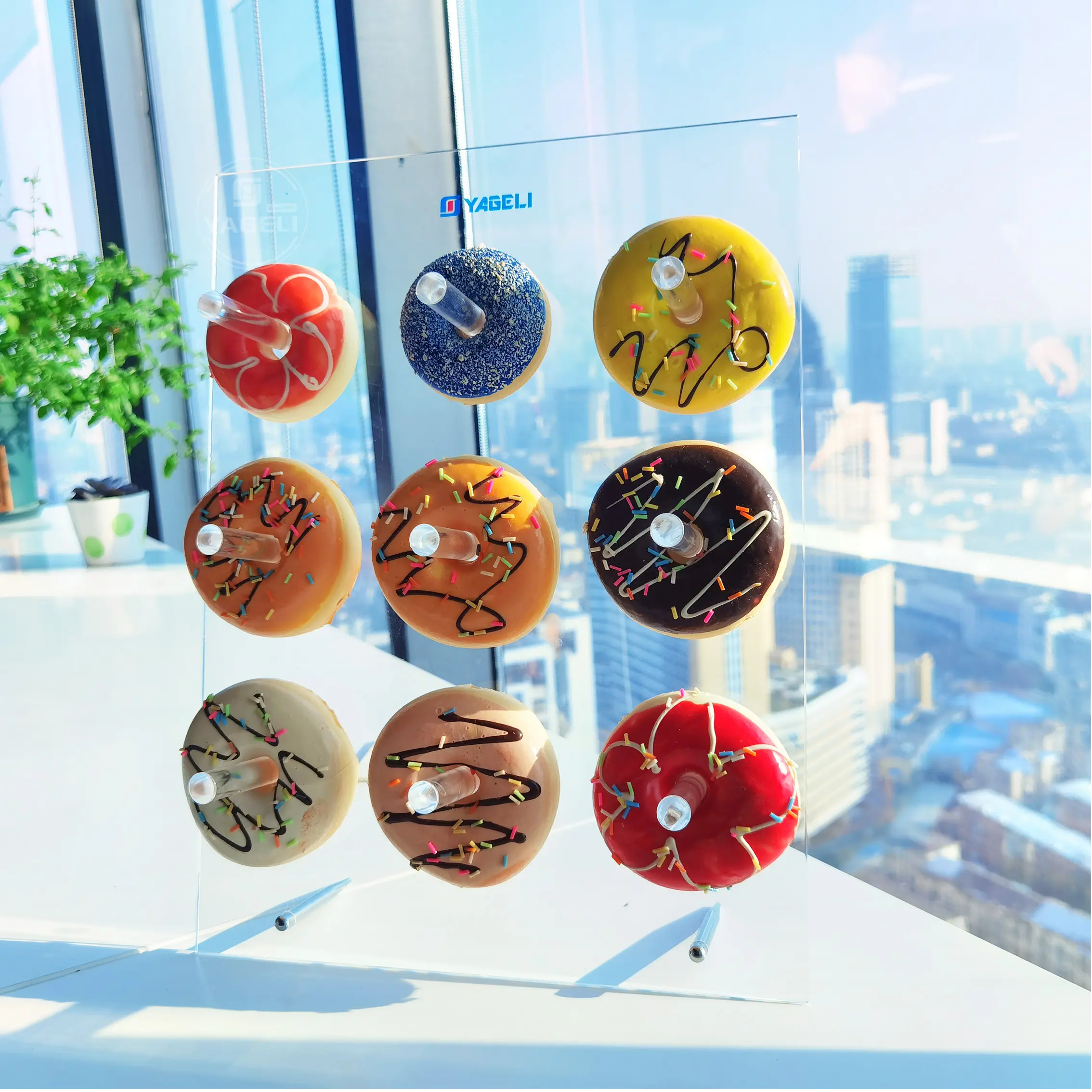 Оптовая продажа, индивидуальная прозрачная акриловая витрина для пончиков, настольная подставка для 9 пончиков