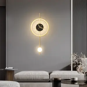 New Nordic Rechargeable Living Room Bedroom Bedside Wall Sconce Indoor Round Luxury Hotel Wall Light Modern Clock Led Wall Lamps