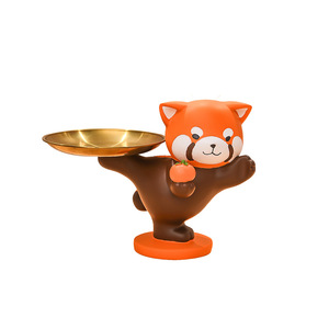Cute Red Panda Resin Figurine With Tray Decorative Home Desktop Feng Shui Ornament Chinese New Year Gift - Product Image 5