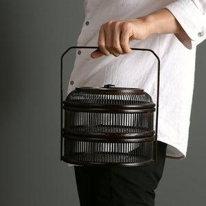 Cesta de Bambú Tejida con Laca, Estilo Chino Antiguo, con Tapa, Portátil, para Picnic, Caja de Alimentos para Uso Doméstico, Origen Anji - Product Image 1