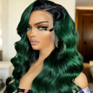 Perruque Lace Front Ombrée Verte Cheveux Humains Ondulés 13x4 HD Sans Colle Vert <span class=keywords><strong>Clair</strong></span> à Vert Foncé pour Femmes Densité 180% - Product Image 3