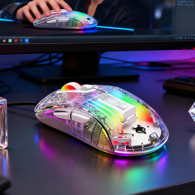 XYH20 Transparent Light-emitting 2.4Ghz Wireless Programmable Transparent Mouse Wireless Mouse 6 Buttons Optical
