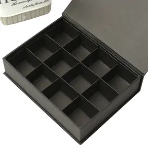 Bespoke Design Recyclable Degradable Black Kraft Rigid Cardboard Paper Gift Packaging Box Chocolate With Paper Divider
