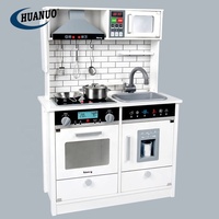 Mainan memasak prasekolah lainnya, versi besar kayu putih, mainan dapur kayu dengan suara lampu