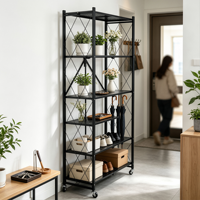 Étagère pliable robuste moderne à 5 niveaux avec roulettes pour la maison, la cuisine, le salon, le bureau, la vente en gros, l'usine, OEM, ODM