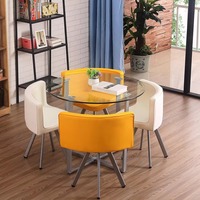 Ensemble de table et de chaises de salle à manger moderne le plus populaire, 1 table et 4 chaises, ensemble de table de salle à manger ronde en verre noir moderne, restaurant, maison, hôtel, appartement