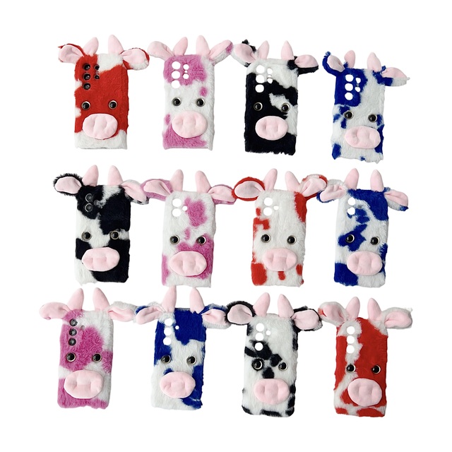Cute Plush Cow Design TPU Shockproof Phone Case for S26/S26 Edge/S26 Ultra Soft 3D Animal Warm Protective Cover 4 Colors