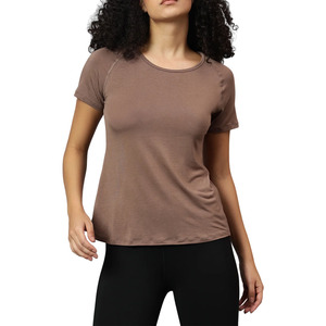 Fabricant en gros de vêtements de sport pour femmes, t-shirts de sport pour femmes à col rond, manches courtes, coupe ajustée, 100% polyester, couleur unie - Product Image 1