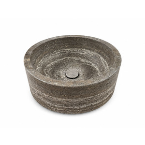<span class=keywords><strong>Lavabo</strong></span> Redondo de Travertino Plateado Sólido de Alta Calidad Estilo Wabi-Sabi, <span class=keywords><strong>Lavabo</strong></span> de Piedra Natural para Decoración de Baños de Hoteles y Villas - Product Image 1