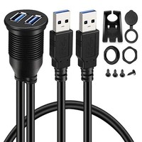 Kabel Ekstensi Panel Mount USB 3.0 Dual-port Male Female Konduktor Tembaga Tahan Air untuk Transfer Data di Mobil, Kapal, Motor