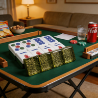 Élégant ensemble de Mahjong en acrylique doré à paillettes foncées, tuiles polies gravées au laser, blocs solides durables pour jeux de table en intérieur