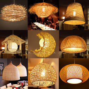 Lustre rond fait à la main en <span class=keywords><strong>paille</strong></span> de bambou tissage créatif pastorale rétro balcon Restaurant lampes suspendues éclairage en rotin - Product Image 3