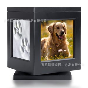 Pet Cremation <b>Urn</b> Square Black Wood Rotatable With Paw Print Design For Dogs And <b>Cats</b> - Product Image 2