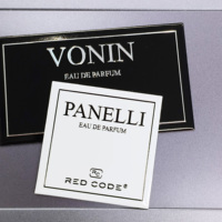 Étiquette de bouteille de parfum en métal gaufré noir et argent sur mesure, autocollant métallique pour flacon d'eau de parfum