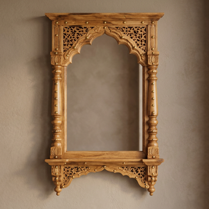 Miroir mural sculpté artisanal en laiton doré traditionnel de Jaipur Jharokha, vente en gros - Product Image 3