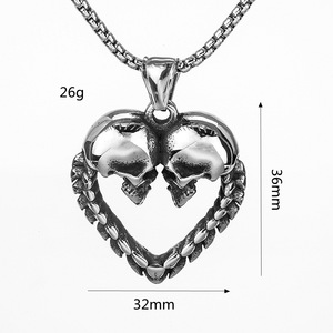 Collier avec pendentif en forme de crâne en acier inoxydable pour hommes, design géométrique, bijoux cadeau - Product Image 5