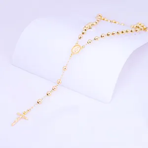 Wholesale Fashion Religious Jewelry Necklace 18k Gold Plated Jesus On Cross Pendant Hiphop Rosary Necklace