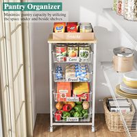Chariot de rangement de cuisine à espaces étroits avec 4 paniers extractibles, étagère roulante pour organiser les légumes et les fruits pour petits espaces