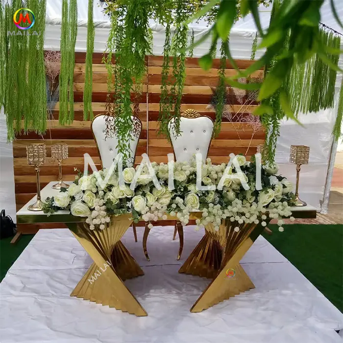 Cerimonia nuziale banchetto all'ingrosso tavolo da sposa rettangolare in acciaio inossidabile bianco per sposo e sposa