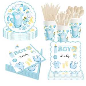 DAMAI Baby Gender Reveal Party Supplies Team Boy Paper Plates Napkins <b>Disposable</b> Baby Shower <b>Tableware</b> Decorations for 8 Guests - Product Image 5