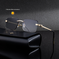 Lunettes de soleil photochromiques UV400 Partagas tendance avec logo personnalisé, monture sans bords, verres taillés diamant et tête de léopard pour hommes