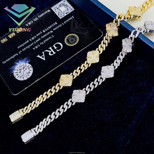 Pulsera Cubana de Plata de Ley S925 Unisex con Trébol de la Suerte, Chapada en Oro Blanco y Amarillo, con Certificado GRA, Moissanita VVS para Hip Hop - Product Image 6