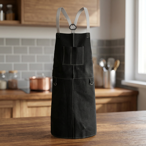 Bib <b>Apron</b> Canvas Black Multiple Pockets Classic Style <b>for</b> <b>Cooking</b> Daily Use - Product Image 1