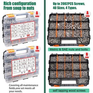 304 Stainless Steel Phillips Pan Head Screws And Nuts Set 2002Pcs Metric Grade A Countersunk Self Tapping Screws Kit - Product Image 2