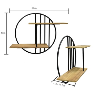 Bán buôn tùy biến mộc mạc gỗ và kim loại 2 tầng treo tường nổi kệ trang trí tường tròn kệ cho phòng khách - Product Image 6