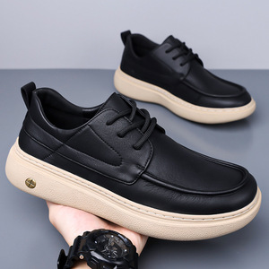 Zapatos casuales de cuero para hombre, con punta redonda, cordones, suela suave, estilo británico, mocasines, zapatos para conducir, color caqui - Product Image 3