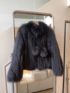Vêtements d'extérieur tissé bande cousue <span class=keywords><strong>manteau</strong></span> <span class=keywords><strong>boule</strong></span> décorée jeunes femmes épais manteaux de fourrure d'hiver - Product Image 4
