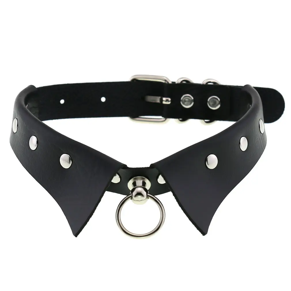 New Personalized Punk Gothic PU Fashion Hanging Ring Sexy Collar Necklace Manufacture