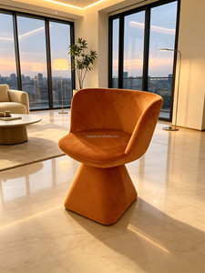 Sillón de Salón Individual Tapizado Moderno y Minimalista con Base de Cono Integrada <span class=keywords><strong>Jaguar</strong></span> Ergonómico en Terciopelo Naranja - Product Image 1